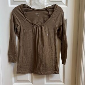 LOFT Brown Scoop Neck Long Sleeve Tee